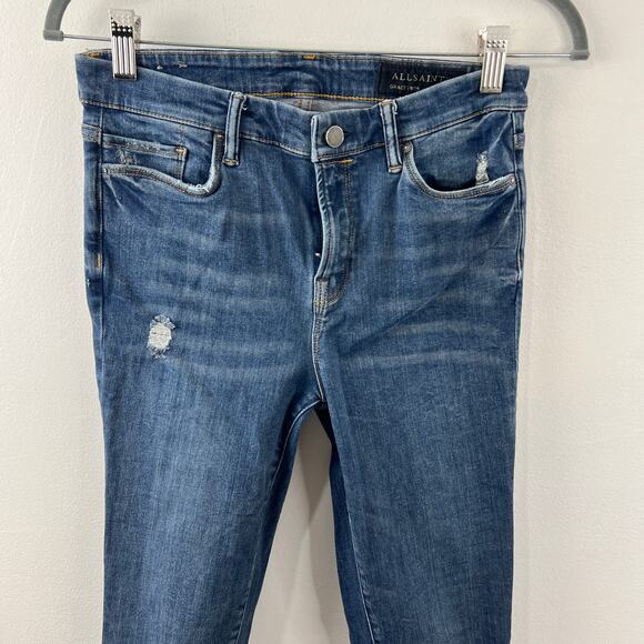 ALLSAINTS Grace Womens Blue Distressed Blend Mid-Rise Stretch Denim Jeans Sz 29 - Picture 3 of 8